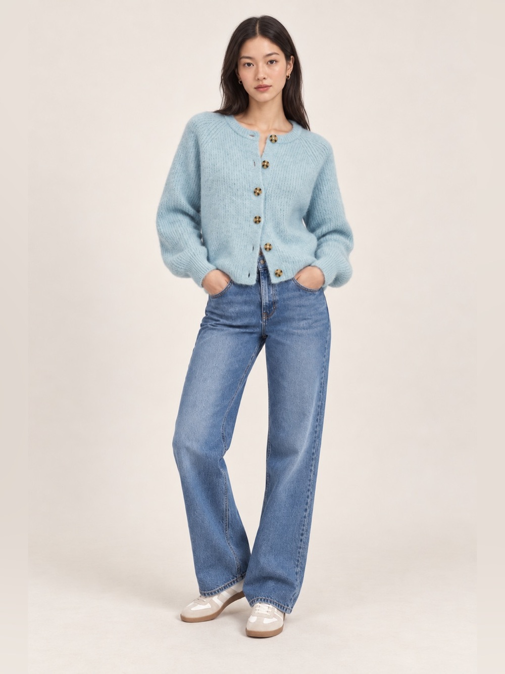 GAP Fuzzy Shaker Stitch Cardigan Light Autumn Blue Aquamarine Medium